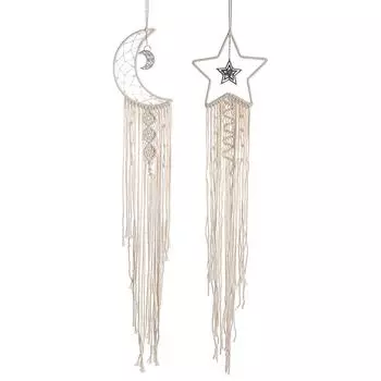 Star Moon Tassel Dream Catcher Pendant Home Wall Decor Girls Kids Nursery Hanging Ornament Garden Wind Chimes Boho Decoration