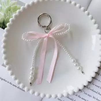 Star Pearl Bow Key Ring Zinc Zinc Alloy Y2k Bag Pendant Creative Ribbon Beaded Keychain Work white-style2