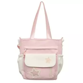 Star Print Crossbody Bag Women s Large Capacity Shoulder Bag Student s Tote Bag розовый