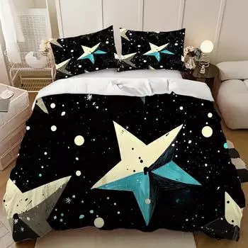 Star Printing Three-Piece Set 3D Digital Printing Can Be Used As Bedding Quilt Cover Pillowcase 135cm * 200cm (three-piece set)
