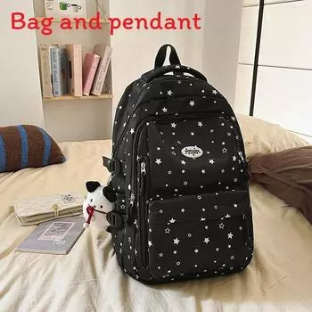 Star Simple Pattern Student Backpack With Plush Pendant For Daily Casual
