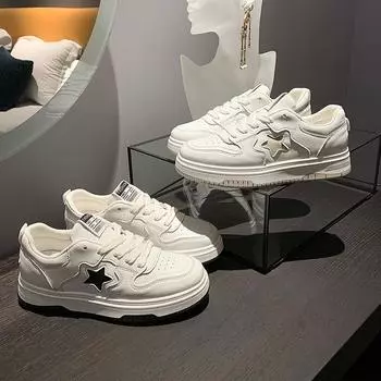 Star Skate Shoes Женские весенние новые повседневные спортивные белые туфли из натуральной мягкой кожи на толстой подошве 35
