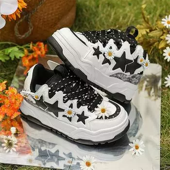 Обувь для скейтбординга Star, мужские новые тенденции 2024 года, мужские весенние кроссовки, удобная повседневная обувь Star, рабочая обувь с круглым носком 37 чёрный