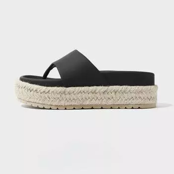 [Star] Thick-bottomed seaside beach flip-flops women s new leather straw woven outer sandals 35