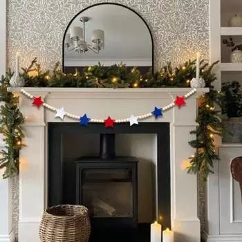 Star Wooden Bead Garland Independence Day Beaded Hanging Decoration Rustic Farmhouse Wall