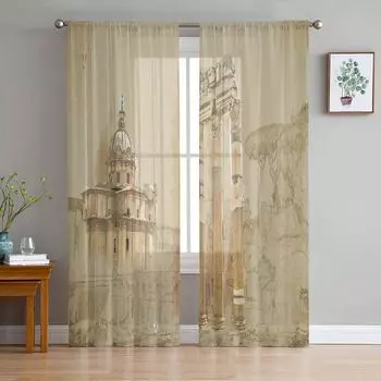 Старая Италия Римская культура Пейзажи Достопримечательности Прозрачные шторы для гостиной Спальня Окно Вуаль Тюль Шторы Шторы W135 x H114cm