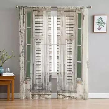 Старая кирпичная стена деревянные доски окна ретро тюль прозрачные шторы для гостиной спальня декор окна занавеска вуаль органза шторы W135 x H115cm x1&Rod Pocket
