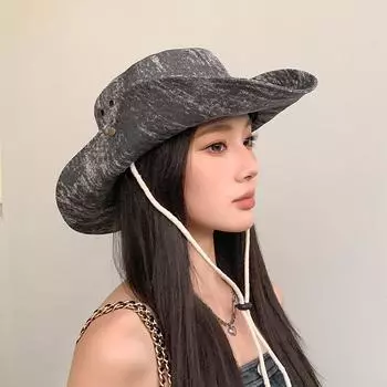 Старая ковбойская шляпа в стиле вестерн, женская шляпа-ведро для кемпинга на открытом воздухе, козырек, загнутый козырек для рыбалки, шляпа для скалолазания M56-58cm серый