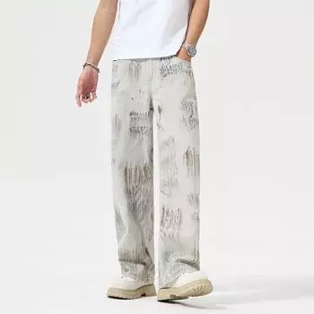 Старая краска грязные джинсы мужские стиль пустоши личность широкие брюки S