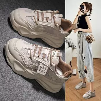 Старая обувь в стиле ретро, женские весенние новые универсальные повседневные кроссовки на толстой подошве и сетчатой шнуровке 35