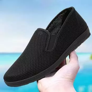 Старая пекинская тканевая обувь, мужская летняя дышащая обувь с сеткой, молодежная рабочая обувь без шнуровки с защитой от запаха на мягкой подошве 40 чёрный