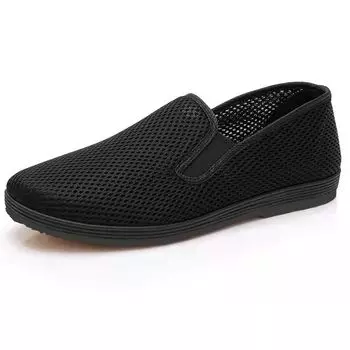 Старая пекинская тканевая обувь, мужская летняя дышащая обувь с сеткой, молодежная рабочая обувь без шнуровки с защитой от запаха на мягкой подошве 45 чёрный