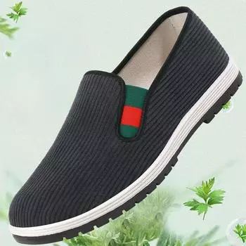 Старая пекинская тканевая обувь, вельветовая весенне-осенняя дышащая обувь с педалями для ленивых, новая повседневная мужская обувь на плоской подошве на мягкой подошве 38 чёрный