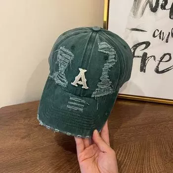 Старая повседневная универсальная кепка, мужская и женская мягкая кепка для активного отдыха, универсальная бейсбольная кепка с вышитыми отверстиями и заусенцами M56-58cm чёрный