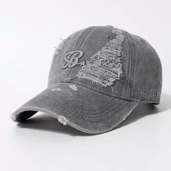 Старая повседневная универсальная кепка, мужская и женская мягкая кепка для активного отдыха, универсальная бейсбольная кепка с вышитыми отверстиями и заусенцами M56-58cm чёрный