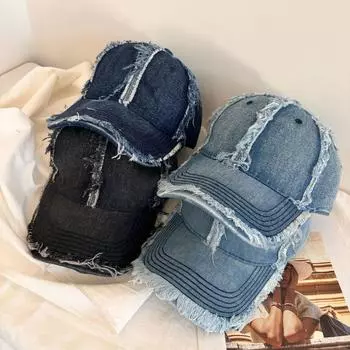 Старая ретро-модная кепка мужская парная шляпа от солнца джинсовая грубая кромка мягкий верх бейсболка показывает маленькое лицо M56-58cm чёрный