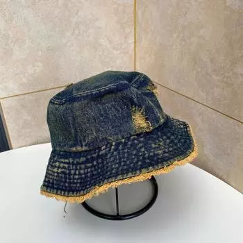 Старая рваная джинсовая шляпа-ведро с каймой, женская, иностранного стиля, универсальная, для умывания, абажур M56-58cm темно-синий