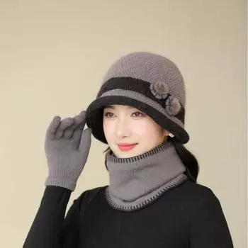 Старая женская шерстяная шапка для осени и зимы, шапка для мамы, теплая вязаная шапка для пожилых женщин, для езды на велосипеде и защиты ушей One size