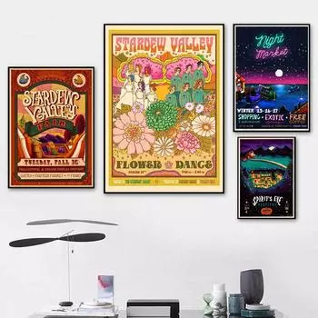 Stardew Valley принты постеров, винтажные цветочные танцы, ночной рынок, холст, живопись, скандинавские настенные художественные фотографии, декор для гостиной 21x30cm No Frame