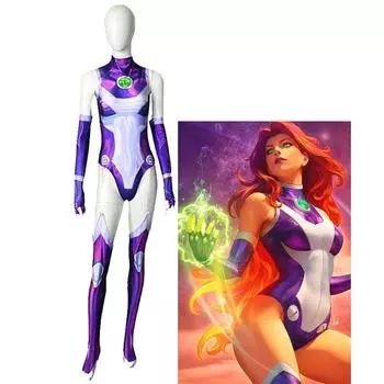 Starfire Teen Cos Titans Супергеройский комбинезон Zentai Bodysuit Хэллоуин Аниме Косплей Костюм Сексуальные Женщины Карнавальные Наряды Для Вечеринки S