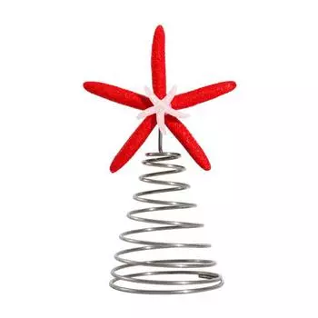 Starfish Christmas Tree Topper Starfish Decoration with Metal Spiral Wire Base Xmas Tree Top Decoration for Festive Home Office Party Decor красный