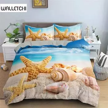 Starfish Duvet Cover Conch Beach Pattern Bedding Set For Kids Bedroom 3D Quilt Cover Ocean World Comforter Covers Home Textile 135x200cm 2pcs