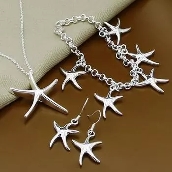 Starfish Necklace Earrings Bracelet Set T110