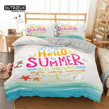 Starfish Shell Beach Bedding Set Microfiber Seacoast With Sand With Colorful Various Seashells Print Duvet Cover Bedroom Decor EU single(135x200cm)