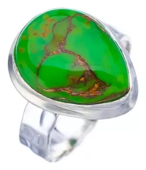 STARGEMS ® Кольцо из натурального медно-бирюзового серебра 925 пробы с чеканкой ручной работы 7 F3176