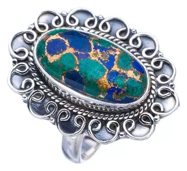 STARGEMS ® Кольцо из натурального медного халцедона ручной работы из стерлингового серебра 925 пробы 8,75 F2495