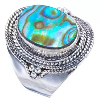 STARGEMS ® Кольцо из натурального серебра 925 пробы с ракушкой абалона ручной работы 8,75 F2092