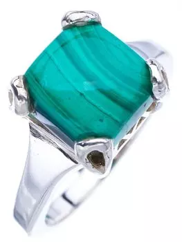 STARGEMS ® Кольцо из серебра 925 пробы с натуральным малахитом ручной работы 6,25 F1099