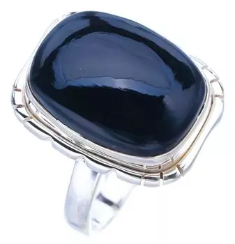 STARGEMS ® Кольцо из серебра 925 пробы с натуральным черным ониксом ручной работы 7,75 F0518