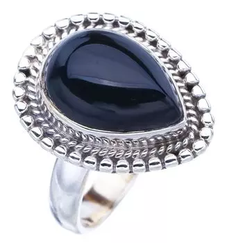 STARGEMS ® Кольцо из серебра 925 пробы с натуральным черным ониксом ручной работы 7,25 F1743