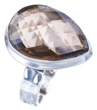STARGEMS ® Кольцо из серебра 925 пробы с натуральным дымчатым кварцем, кованое вручную, 9 F1918