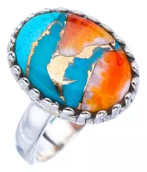 STARGEMS ® Кольцо из серебра 925 пробы с натуральным медным халцедоном ручной работы 7,5 F1156