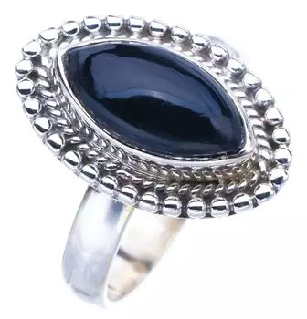 STARGEMS ® Кольцо из серебра 925 пробы с натуральным черным ониксом ручной работы 8,25 F0515