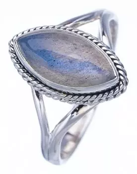 STARGEMS ® Кольцо из серебра 925 пробы с натуральным лабрадоритом ручной работы 6,75 F2664