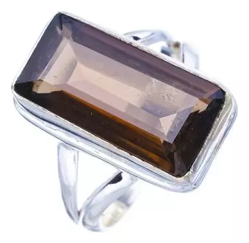 STARGEMS ® Кольцо из серебра 925 пробы с натуральным дымчатым кварцем ручной работы 7,75 F1280