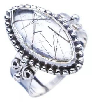 STARGEMS ® Кольцо из серебра 925 пробы с натуральным турмалиновым кварцем ручной работы 8,5 F1049