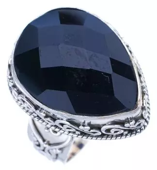 STARGEMS ® Кольцо из серебра 925 пробы с натуральным черным ониксом ручной работы 6,75 F0533