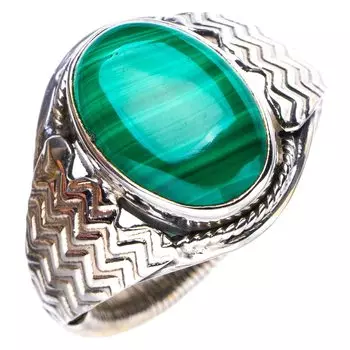 STARGEMS ® Кольцо из серебра 925 пробы с натуральным малахитом ручной работы 7,5 E7912