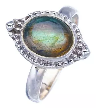 STARGEMS ® Кольцо из серебра 925 пробы с натуральным лабрадоритом ручной работы 7,75 F2629