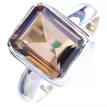 STARGEMS Кольцо из серебра 925 пробы с натуральным дымчатым кварцем ручной работы 8,5 E9202
