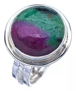 STARGEMS ® Кольцо ручной работы из серебра 925 пробы с натуральным рубином и цоизитом 8 F1303