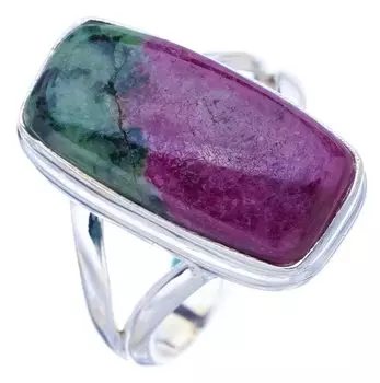 STARGEMS ® Кольцо ручной работы из стерлингового серебра 925 пробы с натуральным рубином и цоизитом 8,5 F1309