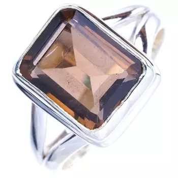 STARGEMS Кольцо ручной работы из стерлингового серебра 925 пробы с натуральным дымчатым кварцем 8,25 E9197