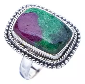 STARGEMS ® Кольцо ручной работы из стерлингового серебра 925 пробы с натуральным рубином и цоизитом 6,75 F1324