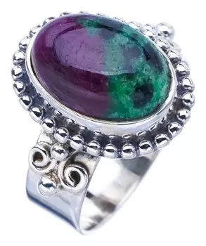 STARGEMS ® Кольцо ручной работы из стерлингового серебра 925 пробы с натуральным рубином и цоизитом 8,25 F1307