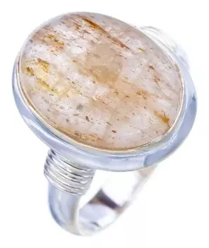 STARGEMS ® Кольцо ручной работы из стерлингового серебра 925 пробы с натуральным золотистым рутилом 7,75 F2125